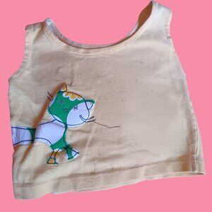 Vintage Toddler Girls 2T Tank Top 1950's Sleeveless Cotton Atomic Cat Appliqué